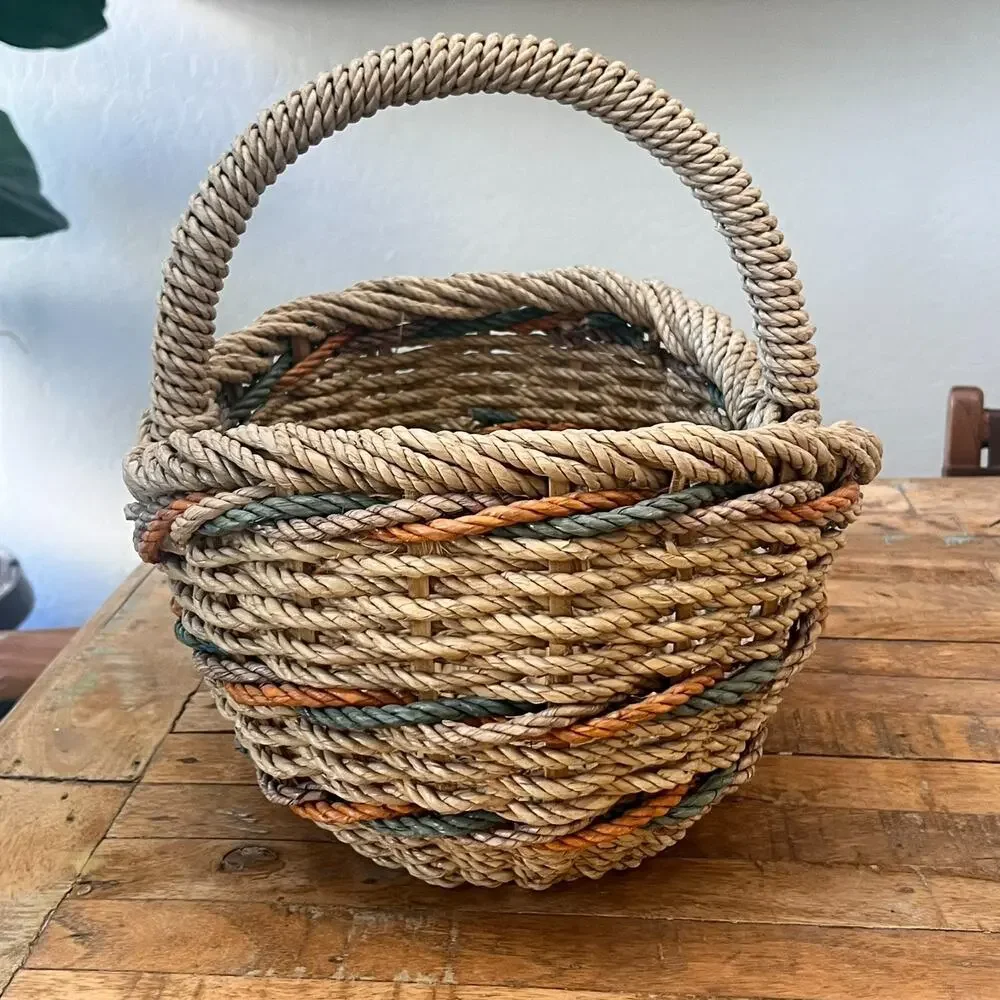 Vintage Woven Rope Wicker Basket 14.5